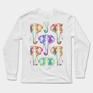 Pattern of oil elephants portrait painting in multicolored tones. Long Sleeve T-Shirt